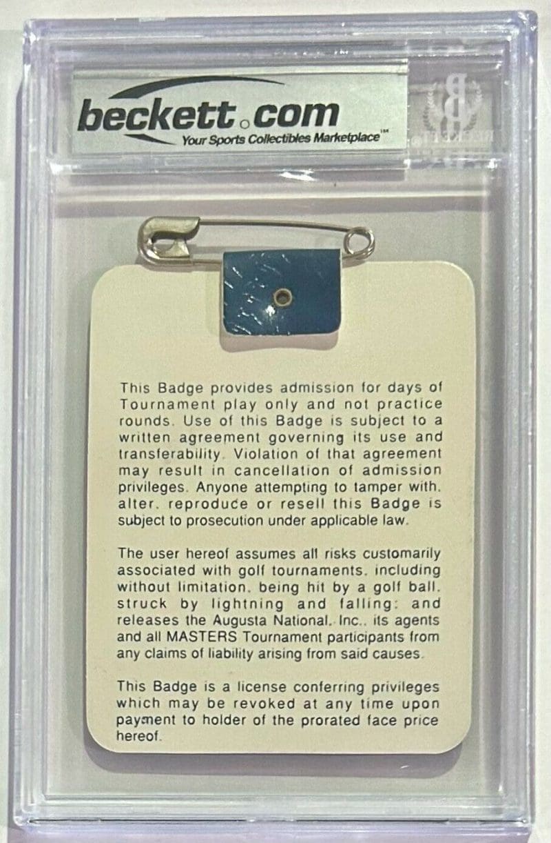 Fred Couples Autographed Signed 1992 The Masters Badge Beckett Nm-Mt 8 - Image 2
