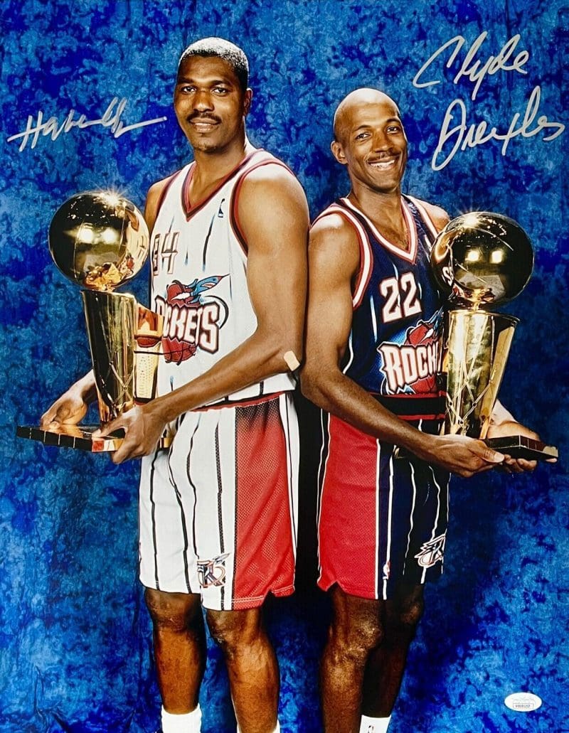 Hakeem Olajuwon Clyde Drexler Signed Autographed 16x20 Photo JSA Authentic #2