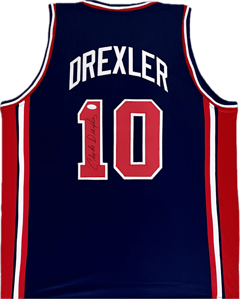 Clyde Drexler Signed Autographed Custom Blue/Red/White Jersey JSA Authentication