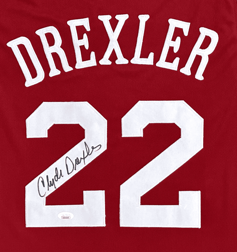 Clyde Drexler Signed Autographed Custom Red/White Jersey JSA Authentication - Image 2