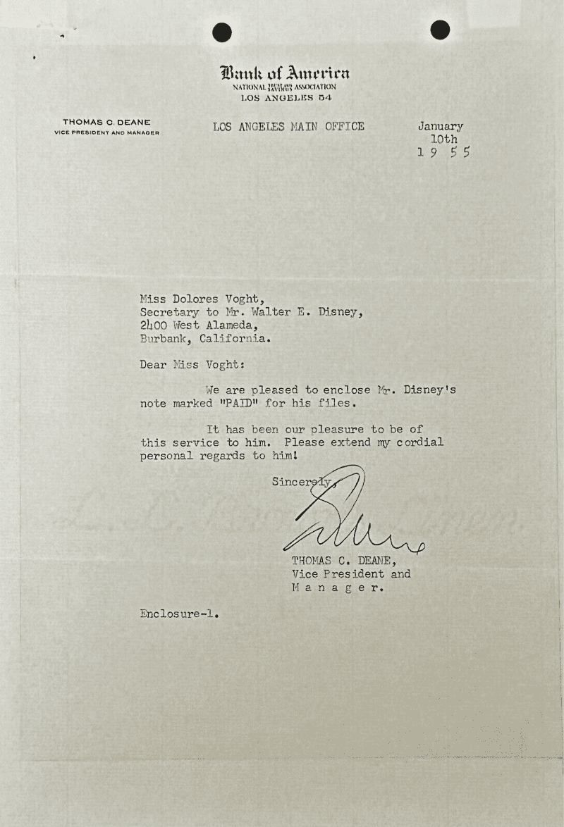 Walt Disney Signed Bank Loan Document Linked To Development of Disneyland PSADNA - Image 3
