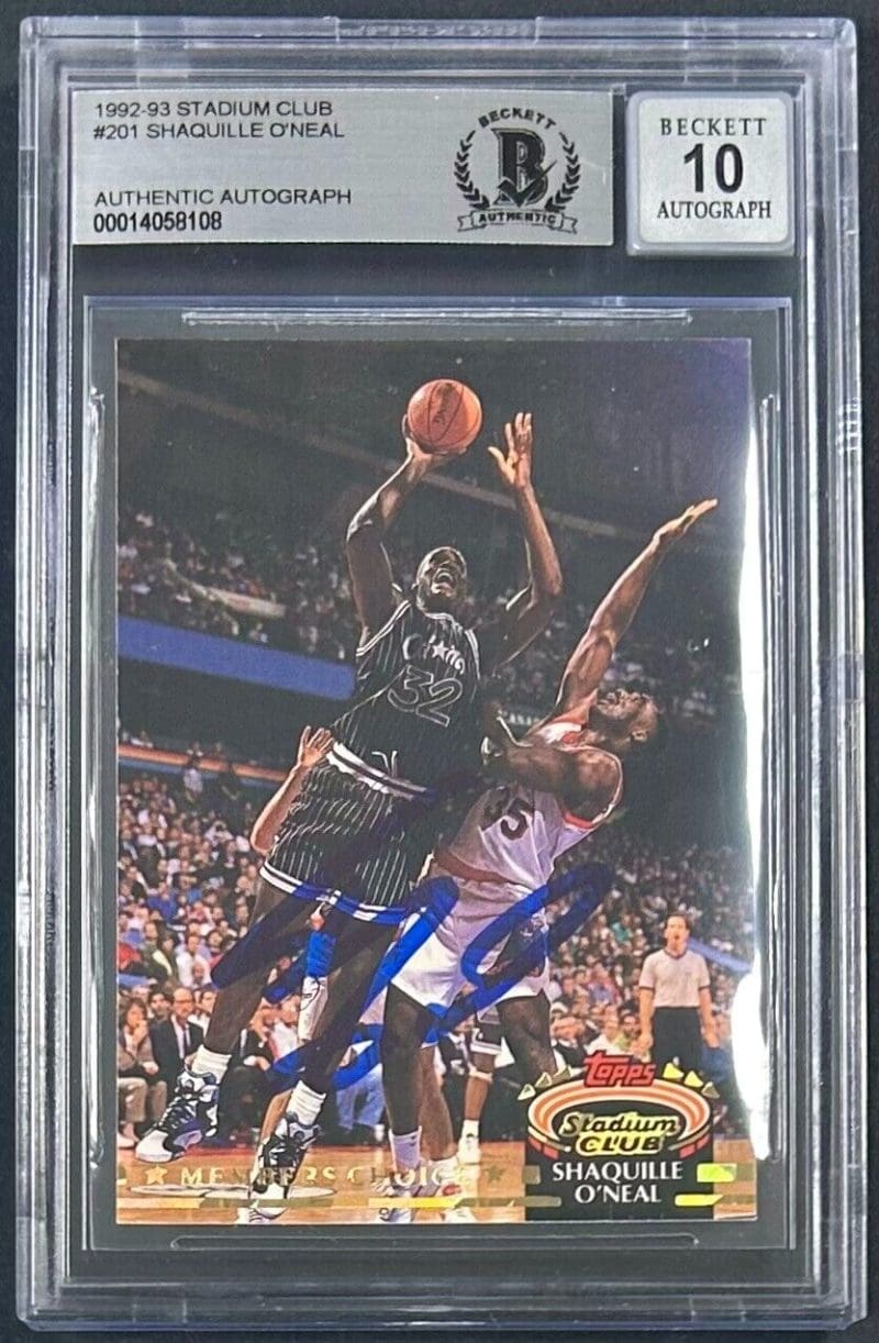 Shaquille O'Neal Signed 1992 Topps Stadium Club #201 RC BAS Beckett Auto 10