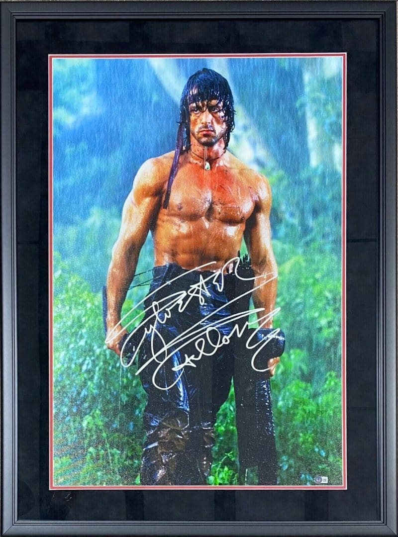 Sylvester Stallone Signed Rambo Framed Canvas 24x36 Beckett Authen A