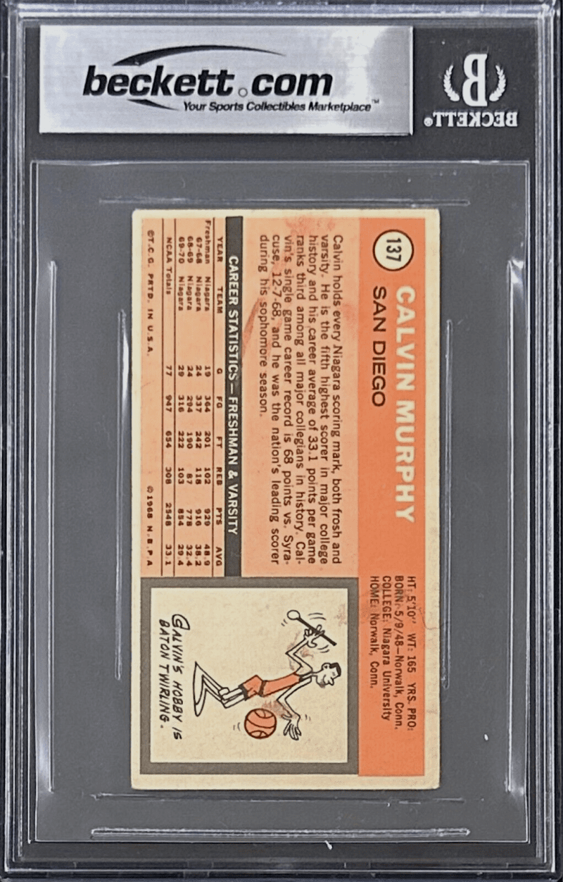 Calvin Murphy Signed 1970-71 Topps Card #137 Beckett Auto 10 San Diego Rockets - Image 2