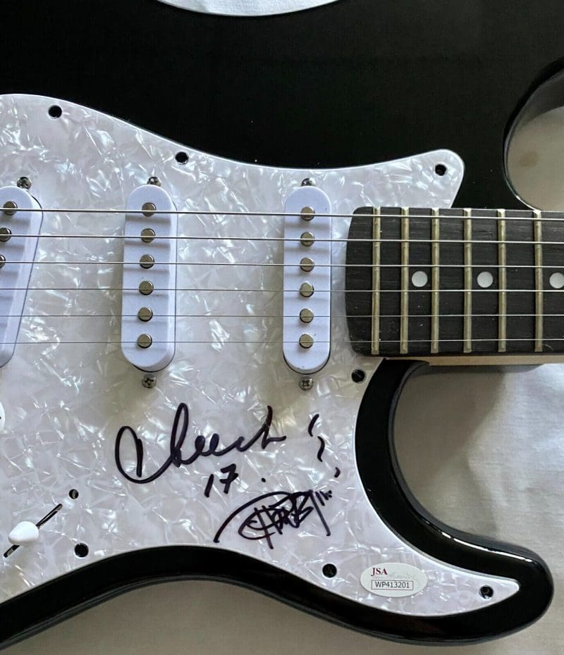 Cheech & Chong Autographed 39" Black Electric Guitar JSA Authen #1 - Image 2