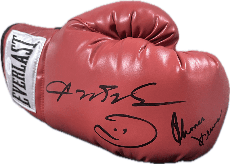 Sugar Ray Leonard Thomas Hitman Hearns Signed Red Right Boxing Glove JSA Authen