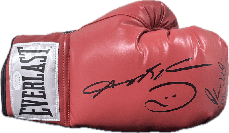 Sugar Ray Leonard Thomas Hitman Hearns Signed Red Right Boxing Glove JSA Authen - Image 2