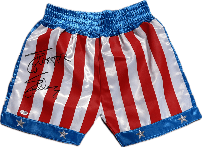 Sylvester Stallone Signed Rocky IV Framed Trunks JSA Witness Authenticated - Image 2