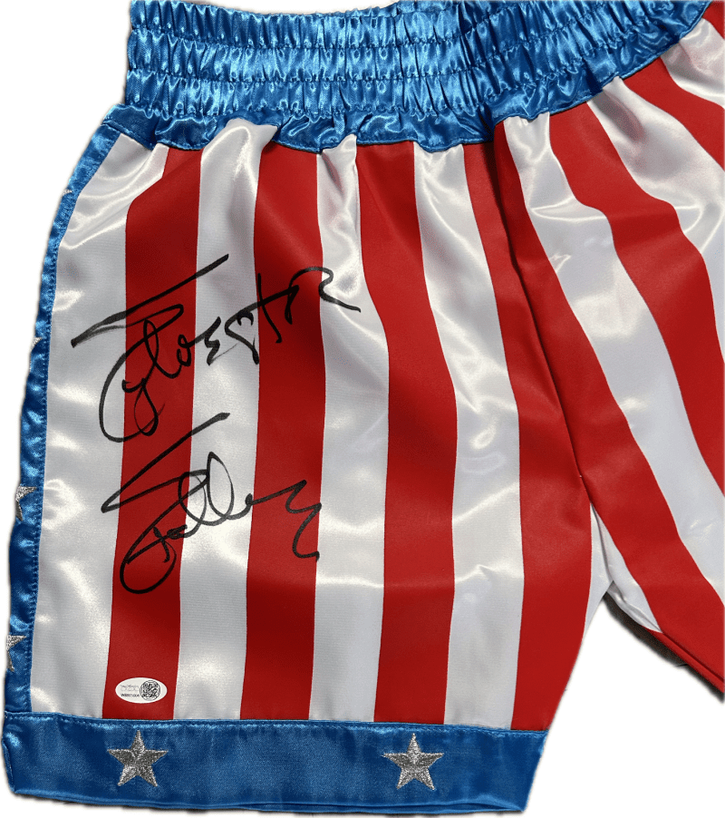 Sylvester Stallone Signed Rocky IV Framed Trunks JSA Witness Authenticated - Image 3