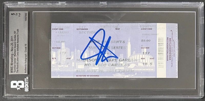 John Cena Signed WWE Survivor Series Nov. 20, 2001 Ticket Beckett 5 Ex Auto 10