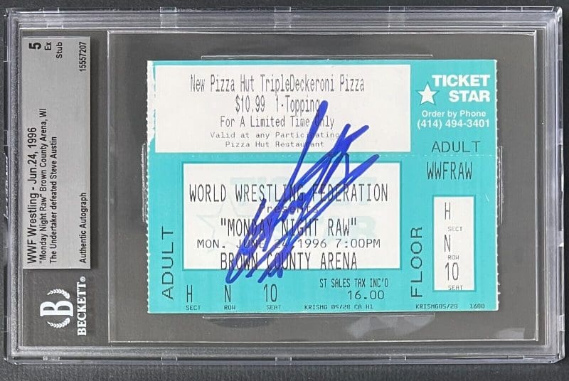 Undertaker Signed WWF Raw 6/24/96 Ticket Stub BAS 1st Undertaker Vs Stone Cold