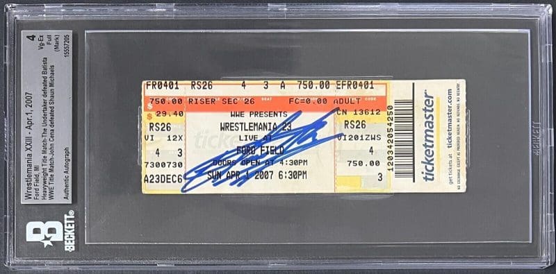 Undertaker Signed WWE WrestleMania XXIII Apr. 1, 2007 Ticket Beckett 4 Vg-Ex