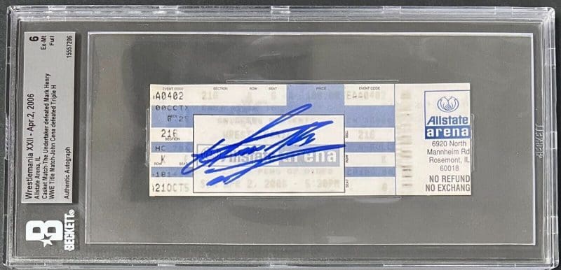 Undertaker Signed WWE WrestleMania XXII Apr. 2, 2006 Ticket Beckett 6 Ex-Mt