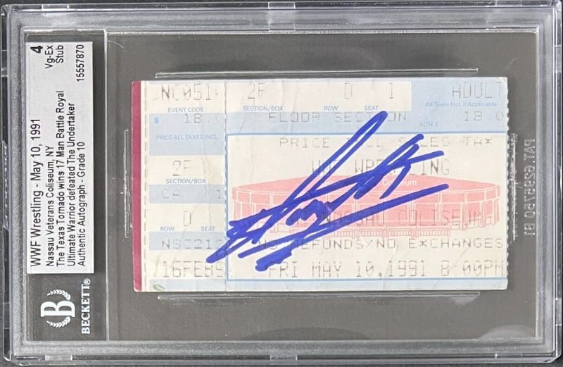 Undertaker Signed WWF May 10, 1991 Ticket Stub Beckett 4 Vg-Ex Auto 10