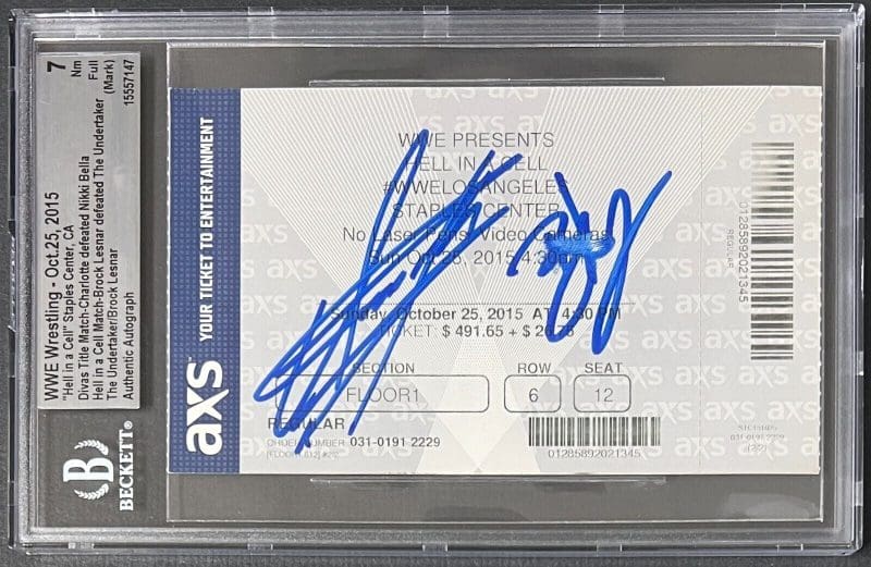 Undertaker Brock Lesnar Signed WWE Hell In The Cell Oct. 25, 2015 Ticket Beckett