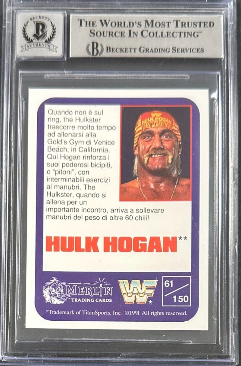 Hulk Hogan 1991 Italian Merlin WWF #61 Beckett Cert Authentic Auto 10 - Image 2