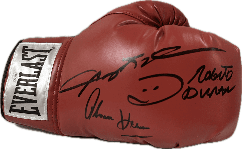 Sugar Ray Leonard Roberto Duran Thomas Hearns Signed Red Right Boxing Glove JSA