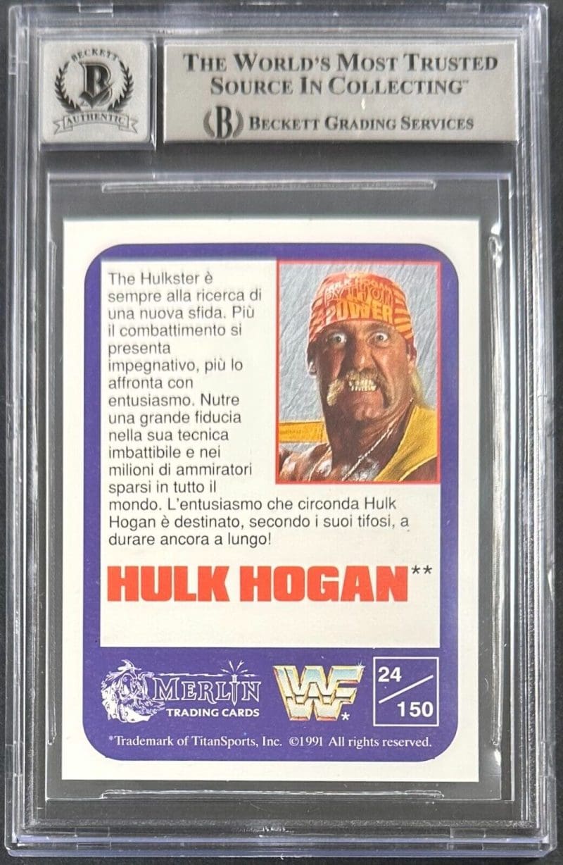 Hulk Hogan 1991 Italian Merlin WWF #24 Beckett Cert Authentic Auto 10 - Image 2