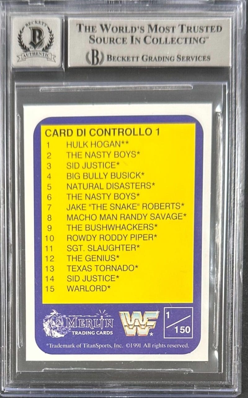 Hulk Hogan 1991 Italian Merlin WWF #1 Beckett Cert Authentic Auto 10 - Image 2