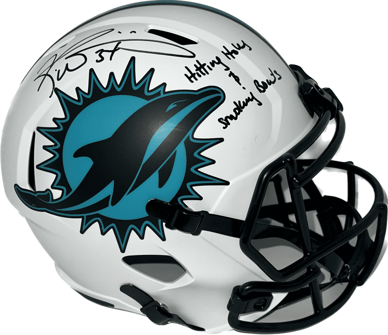 Ricky Williams Signed Miami Dolphins Full Size Helmet Lunar Beckett Hitting Hole
