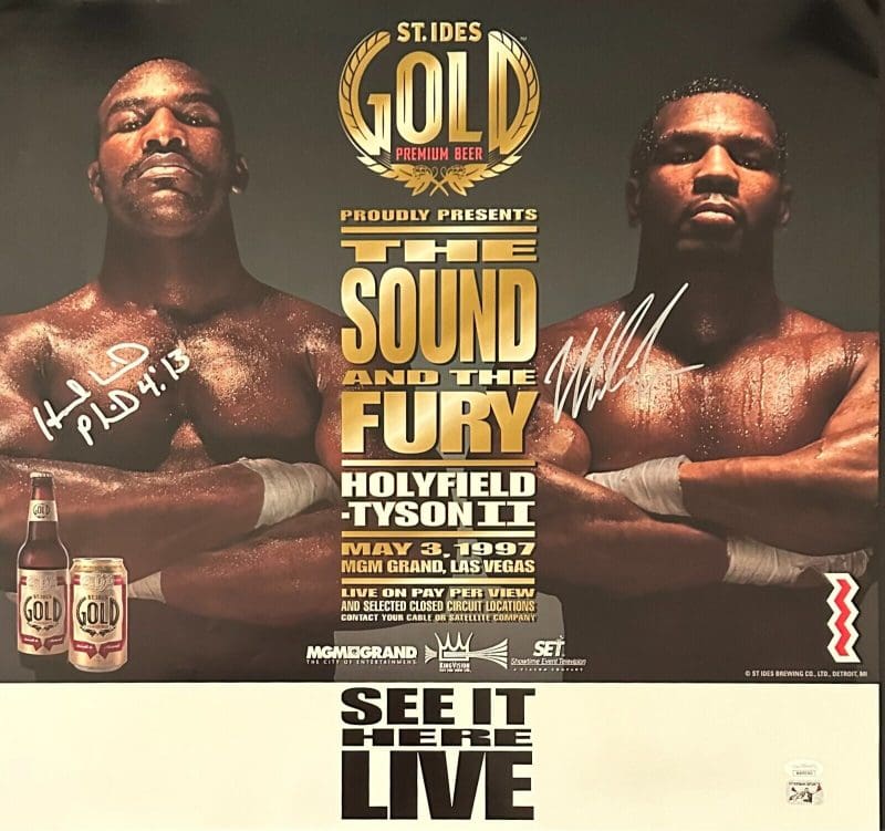 Mike Tyson & Evander Holyfield Signed Bite Fight Poster 21x22 JSA WB493543 (A)