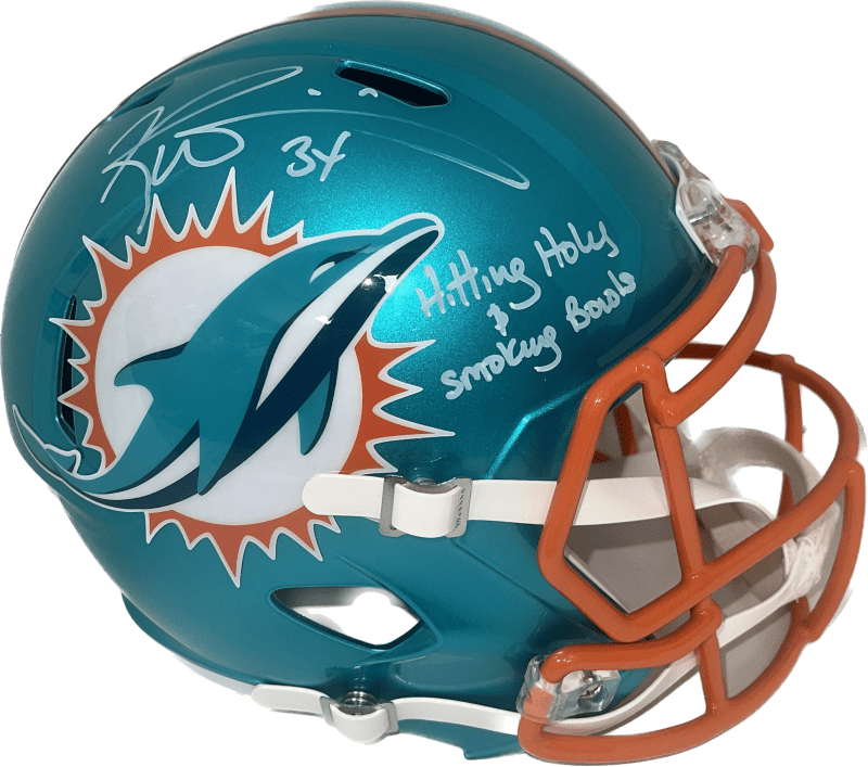 Ricky Williams Signed Miami Dolphins Full Size Helmet Flash Beckett Hitting Hole