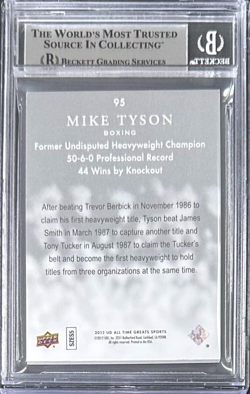 Mike Tyson Signed 2012 Upper Deck All Time Greats Silver Card #99 Beckett 25/35 - Image 2