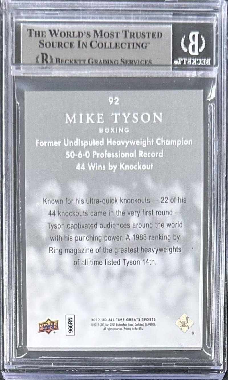 Mike Tyson Signed 2012 Upper Deck All Time Greats Silver Card #92 Beckett 15/35 - Image 2