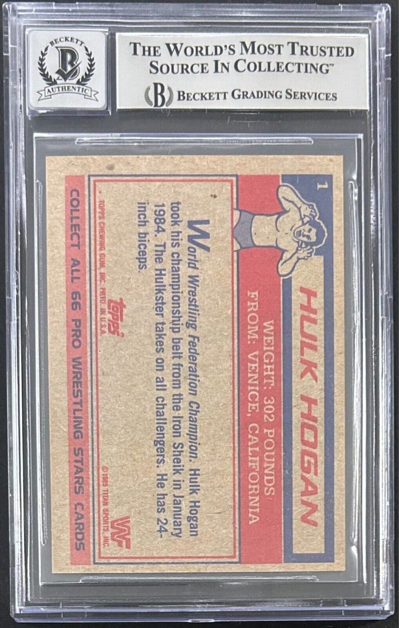 Hulk Hogan Autographed Signed 1985 Topps WWF Card #1 Beckett Auto 10 15333183 - Image 2