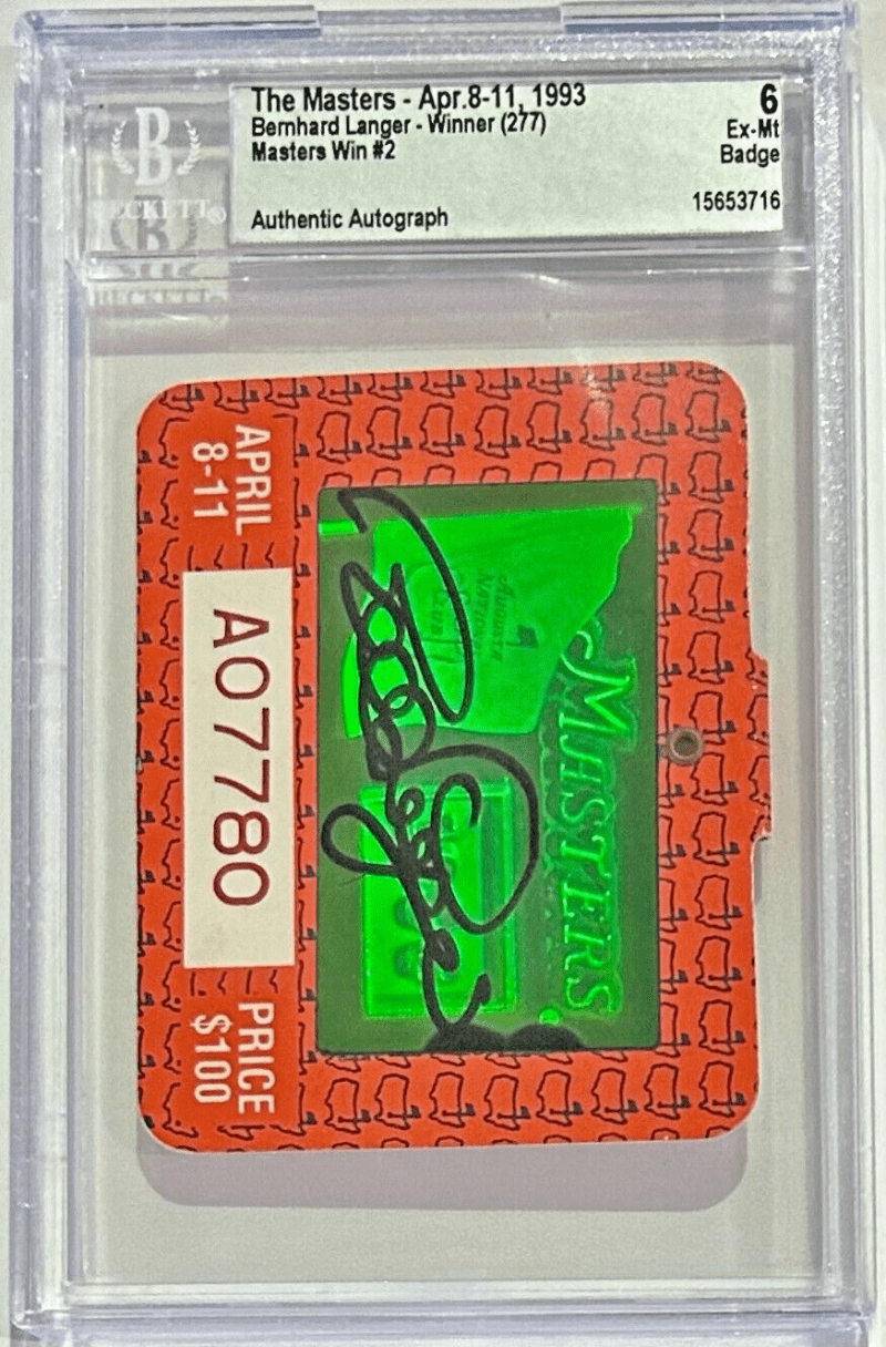 Bernhard Langer Autographed Signed 1993 The Masters Badge Beckett Ex-Mt 6