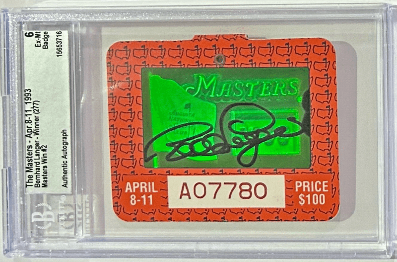 Bernhard Langer Autographed Signed 1993 The Masters Badge Beckett Ex-Mt 6 - Image 2