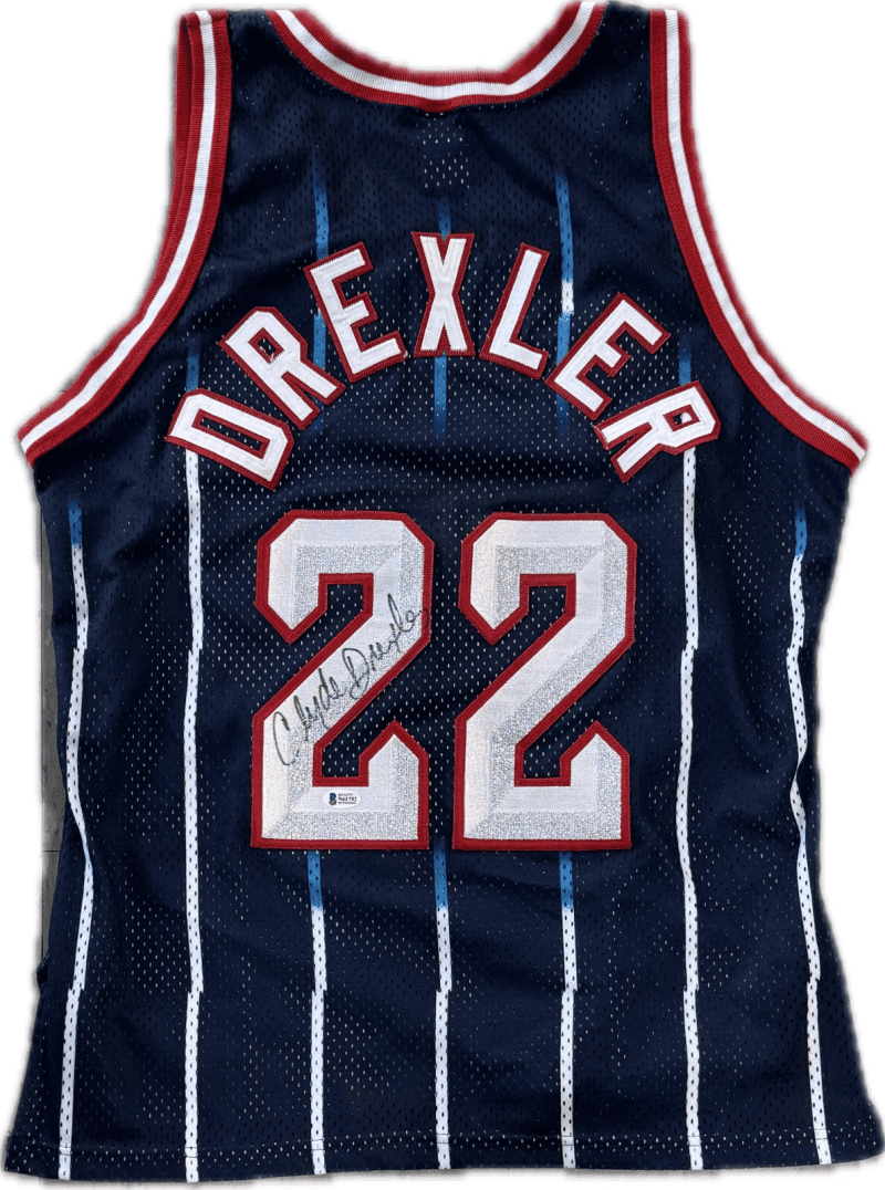 Clyde Drexler Signed Autographed Champions 75th Anniv. Rockets Jersey Beckett