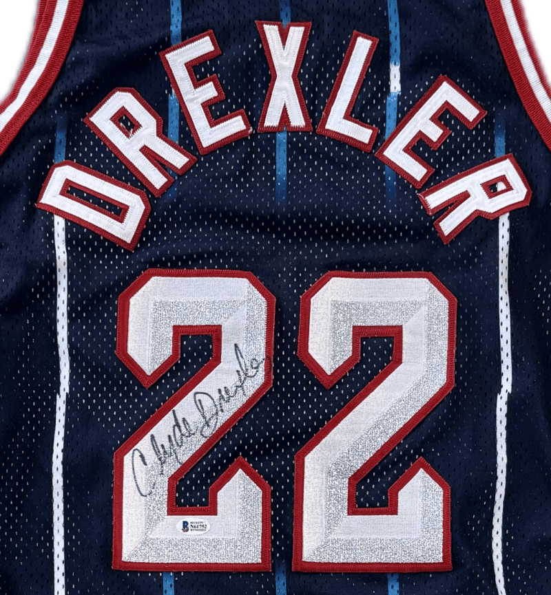 Clyde Drexler Signed Autographed Champions 75th Anniv. Rockets Jersey Beckett - Image 3