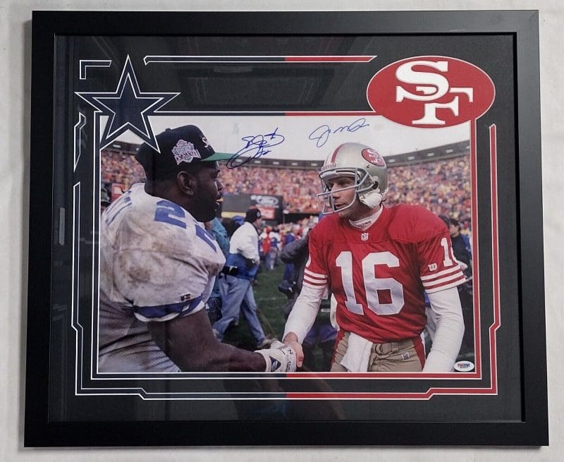 Emmitt Smith & Joe Montana Framed 16x20 Photo Beckett  Full Letter Authenticated