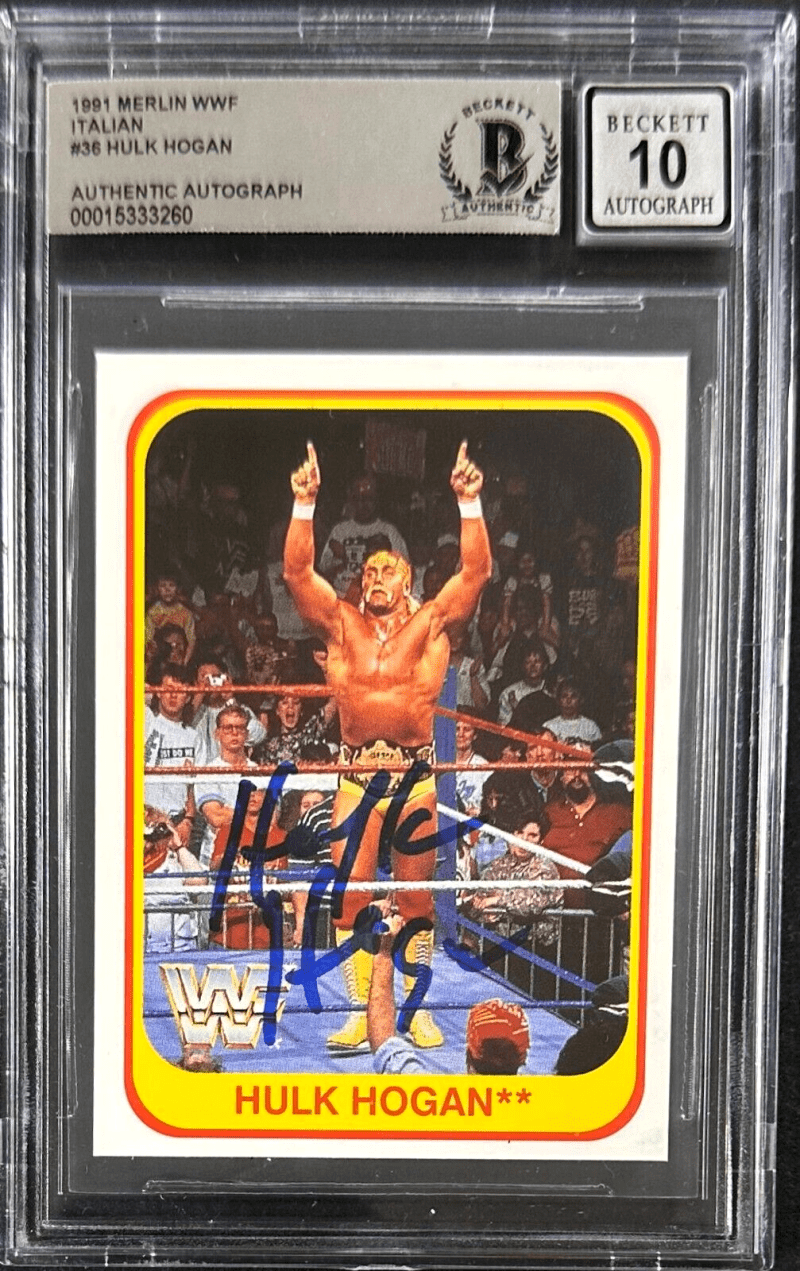 Hulk Hogan 1991 Italian Merlin WWF #24 Beckett Cert Authentic Auto 10 15333260