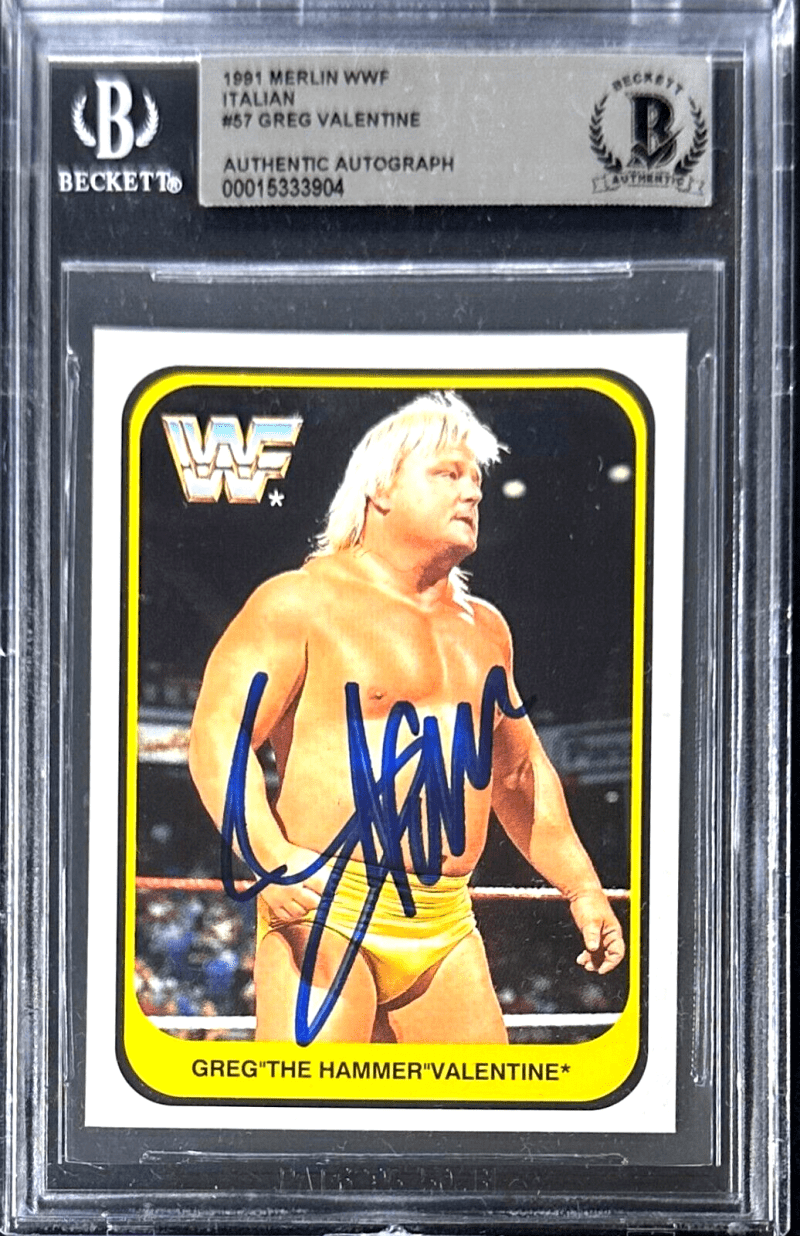 Greg "The Hammer" Valentine Signed 1991 Merlin Italian Card #57 Beckett 15333904