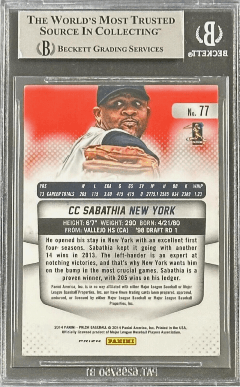 CC Sabathia Signed 2014 Panini Prizm Card #77 Prizm BAS 16626423 - Image 2