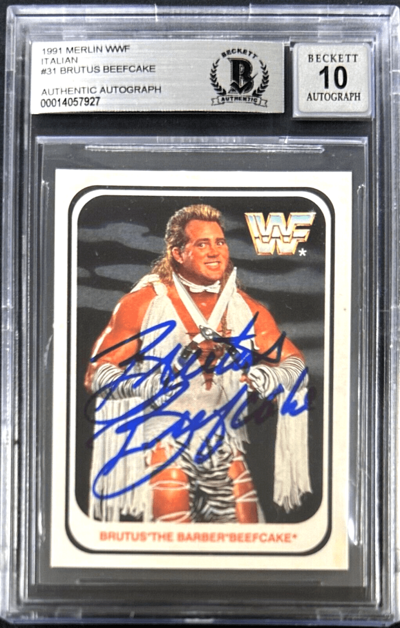 Brutus Beefcake Signed 1991 Merlin Italian Card #31 Beckett Auto 10
