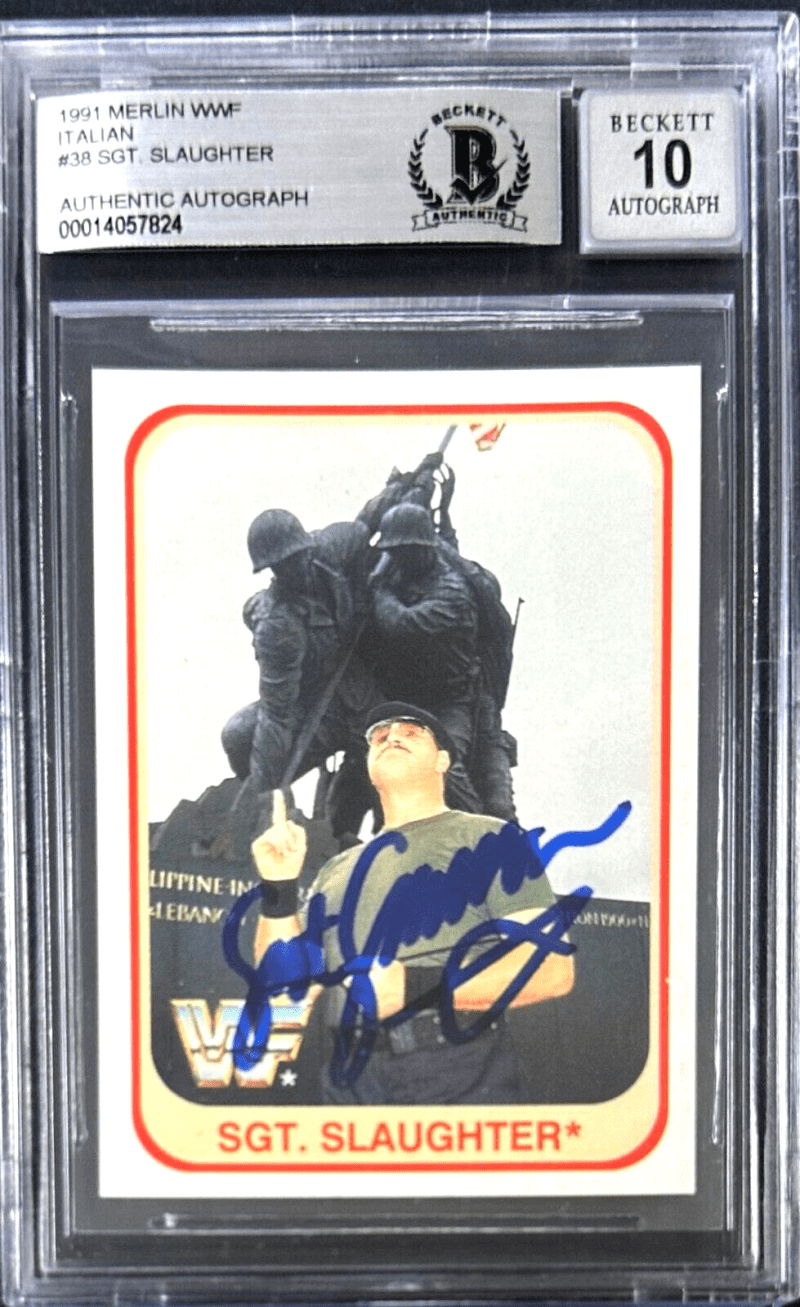SGT. Slaughter Signed 1991 Merlin Italian Card #38 Beckett 14057824