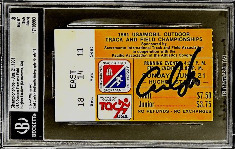 Carl Lewis Signed 1981 USA Outdoor Track/Field Championships Beckett Ticket Stub