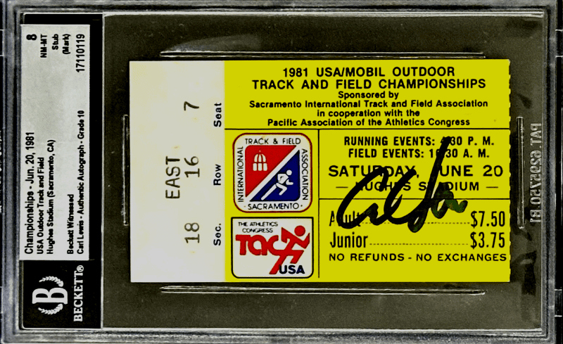 Carl Lewis Signed 1981 USA Outdoor Track-Field Championships Beckett Ticket Stub