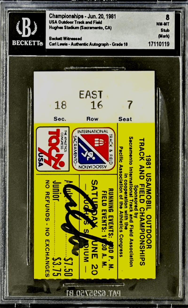 Carl Lewis Signed 1981 USA Outdoor Track-Field Championships Beckett Ticket Stub - Image 2