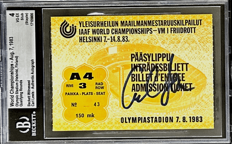 Carl Lewis Signed 1983 World Championships Beckett Ticket Stub
