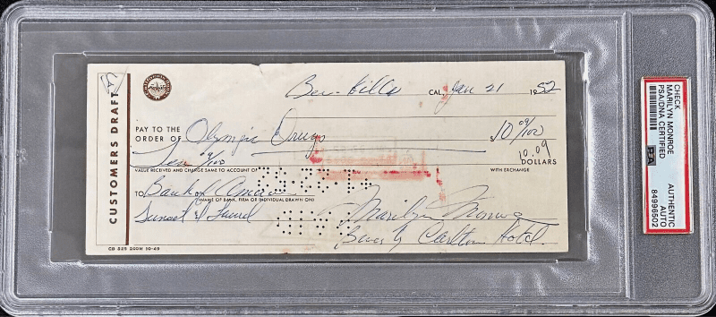 Marilyn Monroe Signed Autographed Check For Prescriptions Drugs PSA/DNA 84996502