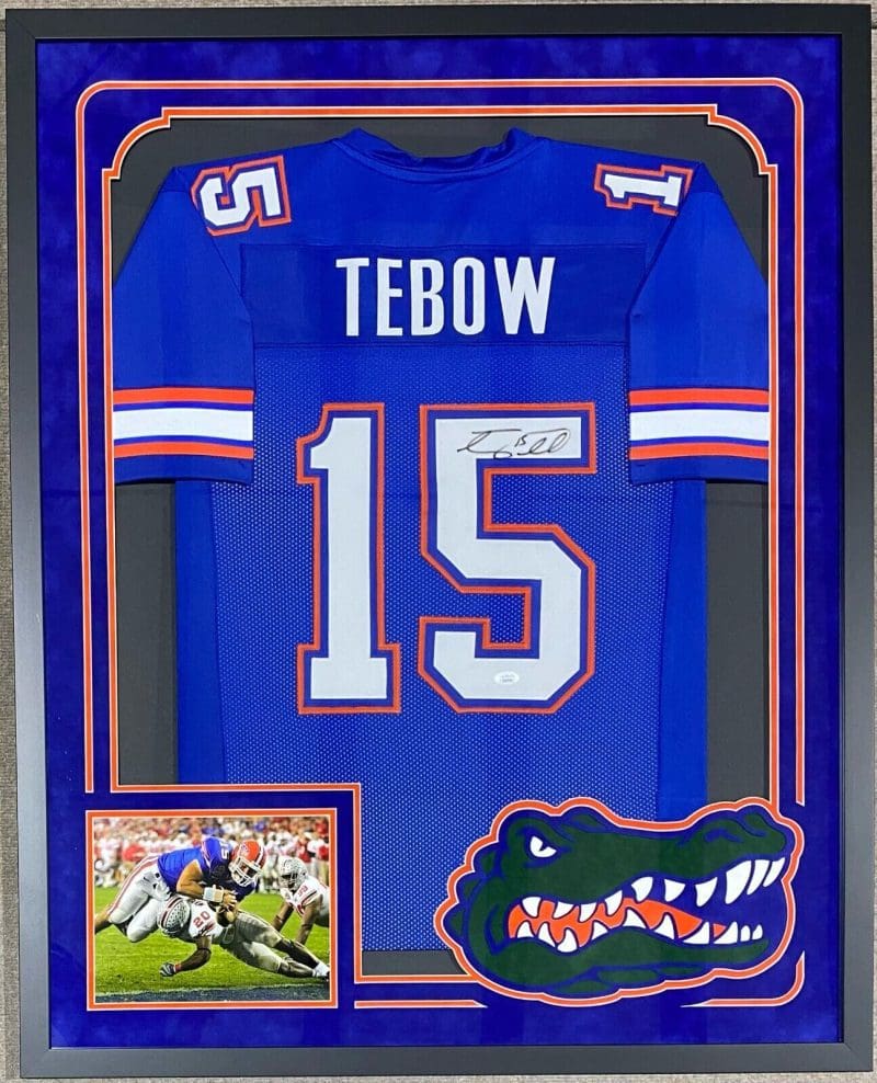 Tim Tebow Signed Autographed Framed Jersey JSA Authen Blue