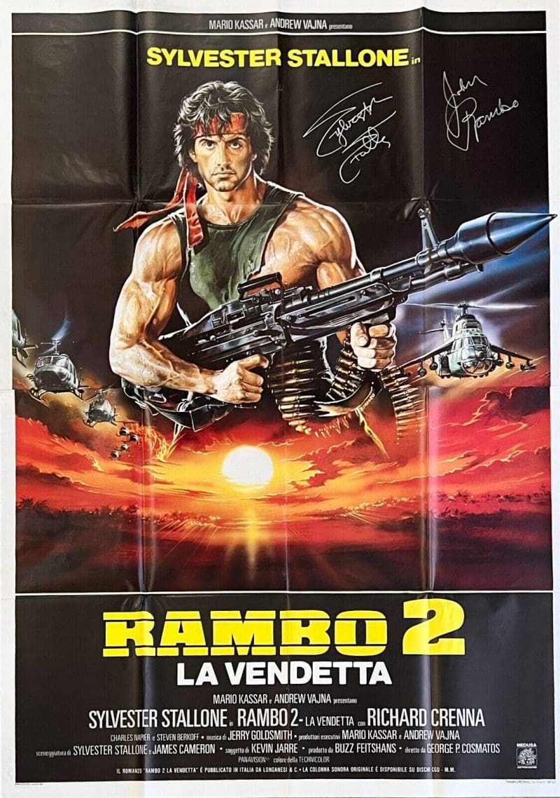 Sylvester Stallone Signed Rambo 2 Original 55x80 Italian Poster BAS AC29820