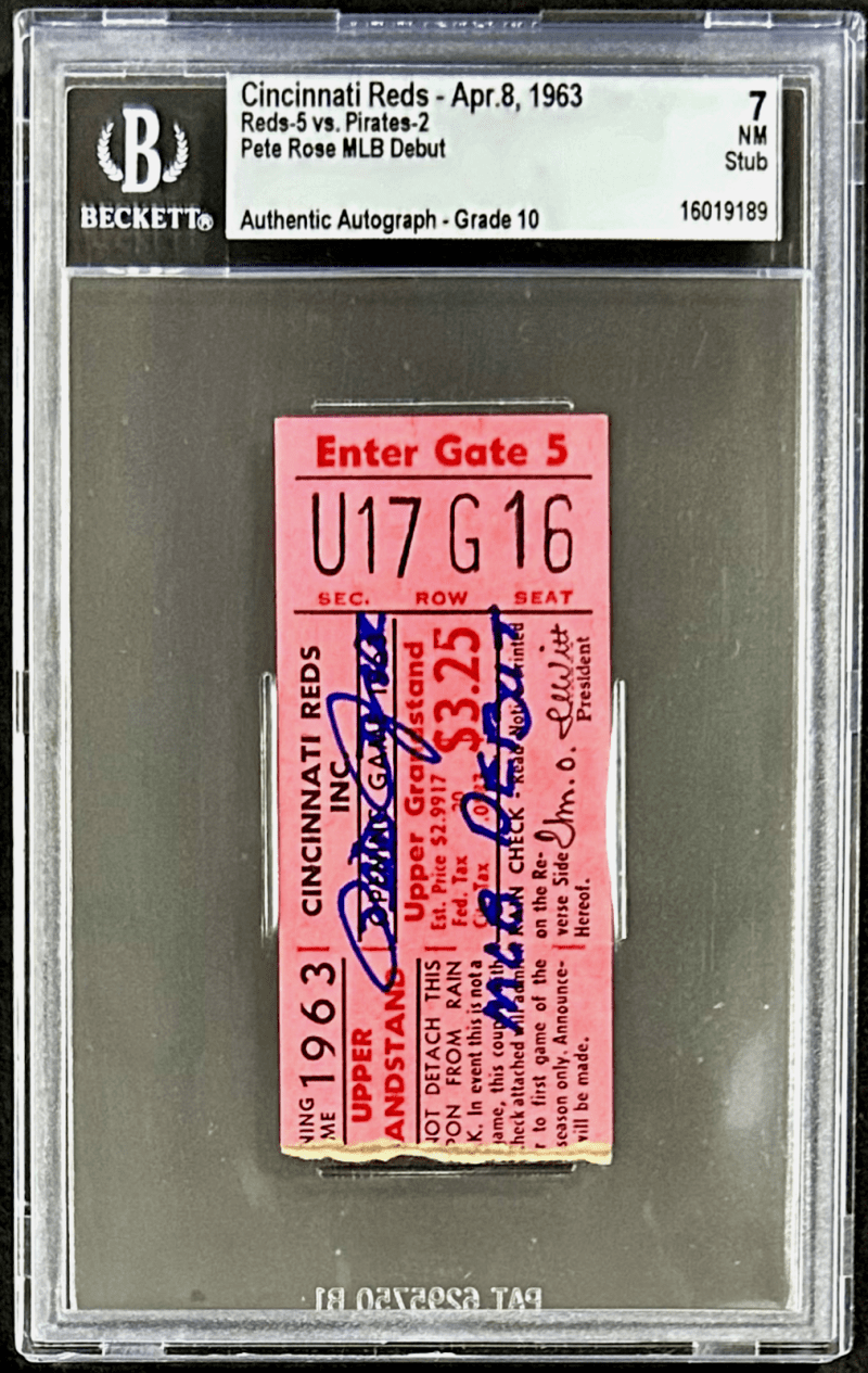 Pete Rose Signed Cincinnati Reds MLB Debut Ticket Stub 4-8-63 BAS 7 NM 16019189 - Image 2