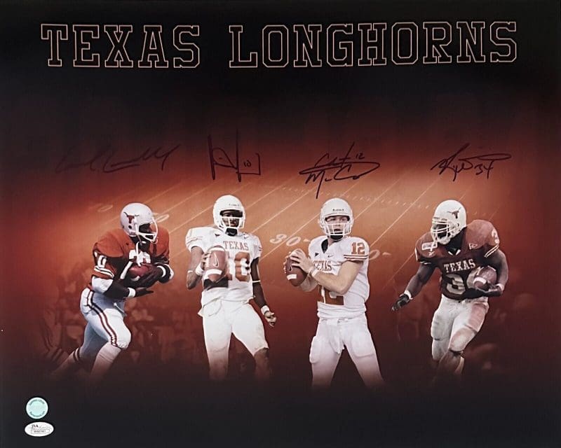 Earl Campbell Vince Young Ricky Williams Colt McCoy UT Signed 16x20 Photo JSA