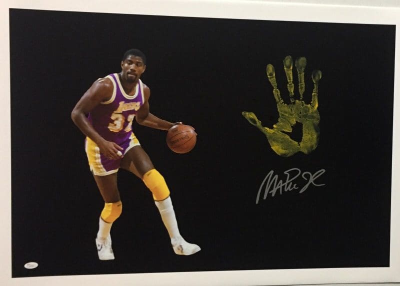 Magic Johnson Handprint Unstretched 20x36 Canvas Purple Signed JSA Z05728 1