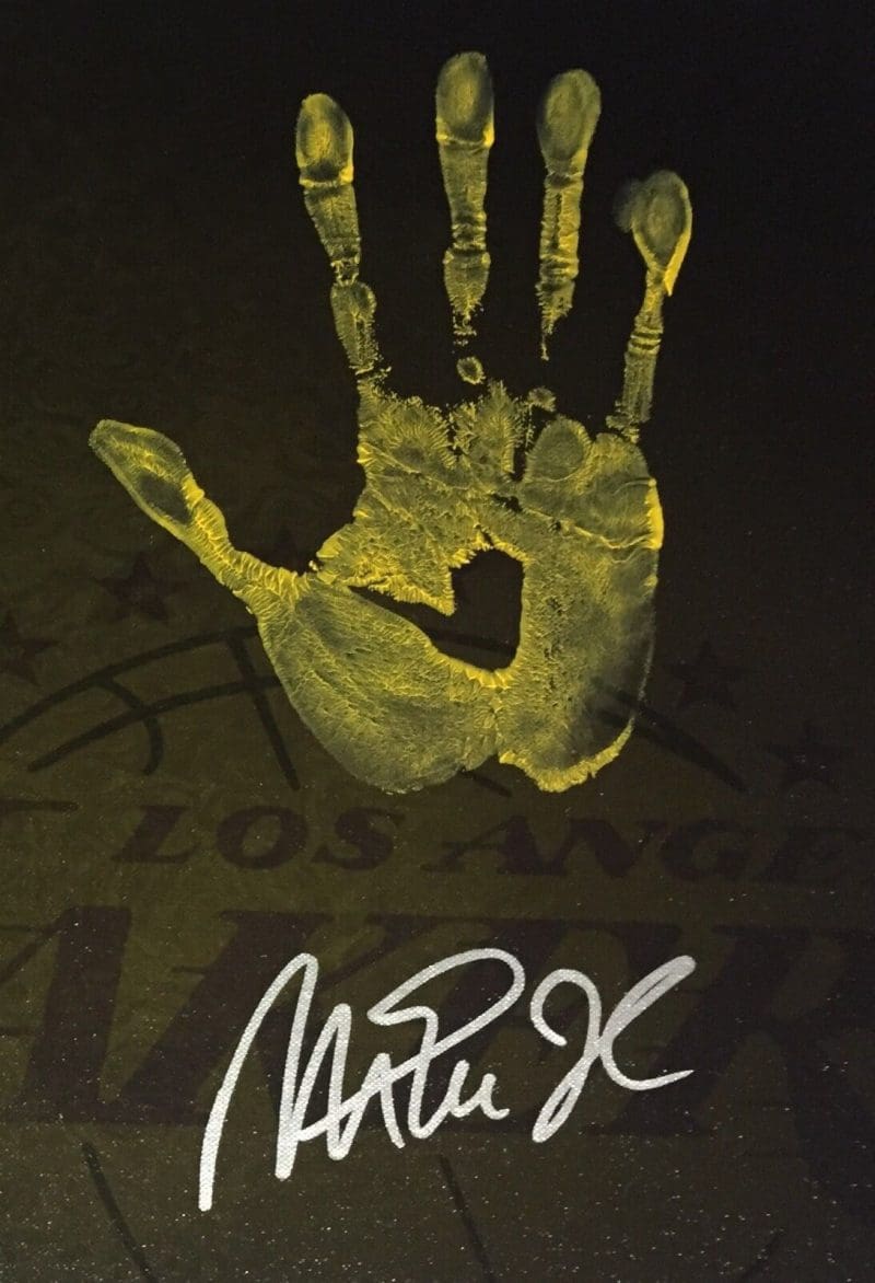Magic Johnson Handprint Unstretched 20x36 Canvas Yellow Signed JSA Z05735 2 - Image 2